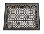 largely intact and all original massive late 19th century interior commercial building "indian lattice" pattern ornamental cast iron register or floor grate with black paint finish