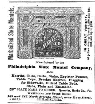 all original and completely intact 19th century american eastlake style marbleized slate interior residential fireplace mantle with richly colored polychromatic finish