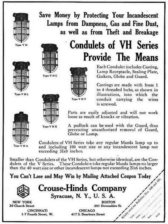exceptional c. 1915-18 antique american industrial "vh-series" single crouse-hinds pendant explosion or vapor-proof light fixture with "sun-purple" glass globe or bulb guard
