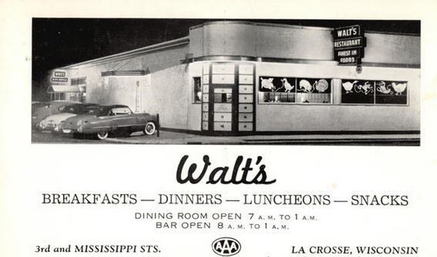 very rare and historically important early 20th century framed and signed polychromatic watercolor rendering of walt's restaurant and//or heileman hall