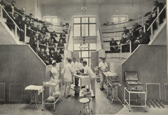 unusual early 1920's antique american medical stationary hospital robust tubular steel operating room work stand with original "sani" white vitreous enameled iron tabletop