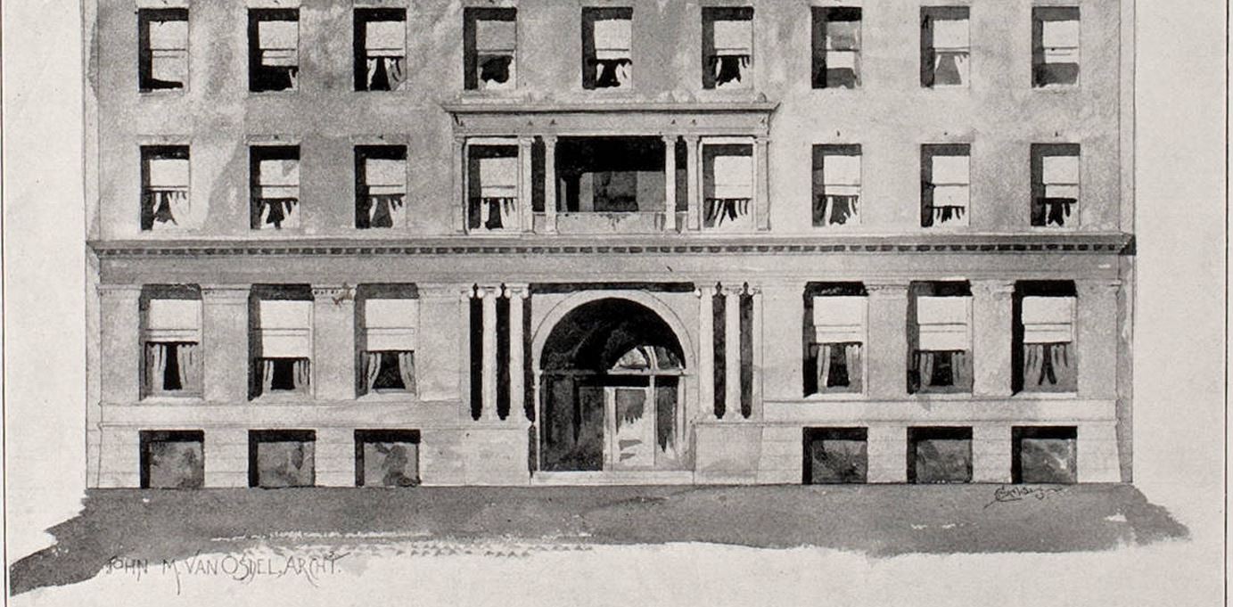 original historically-important late 19th century refinished ornamental cast iron interior ywca hotel rear staircase baluster with intricate leafage and bellflowers