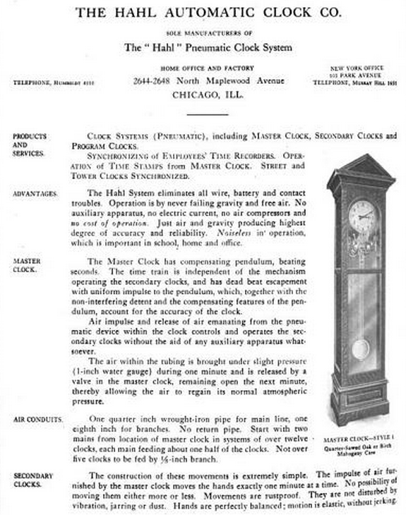 c. 1913-15 original and intact american antique industrial wall-mount chicago twine factory oak wood-cased time recorder "hahl" pneumatic secondary or "slave" clock