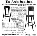 c. 1930's american made vintage industrial riveted joint four-legged angled steel factory stool with old blue paint finish