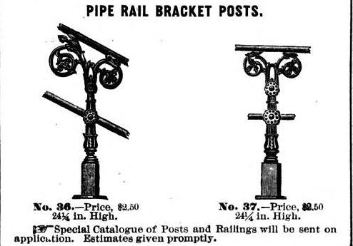 single c. 1890's richly ornamented black enameled cast iron exterior residential staircase handrail support bracket