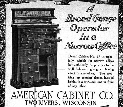 original c. 1930's american art deco multi-drawer enameled heavy gauge art deco style dentist's cabinet with chrome rail gaurds