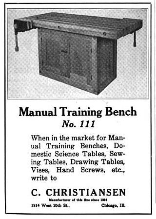 original c. 1915 american industrial "no. 9" christiansen solid maple wood stationary workbench with recessed tool tray compartment