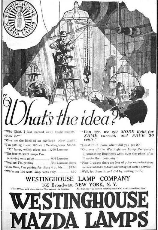 late 1920's original and largely intact oversized mazda brand shopfront hand-painted paper mache incandescent light bulb display