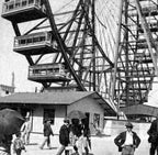 single-sided exceptionally rare 19th century elongated oval-shaped cast iron and pine wood world's columbian exposition ferris wheel mobile construction office "foreman" sign