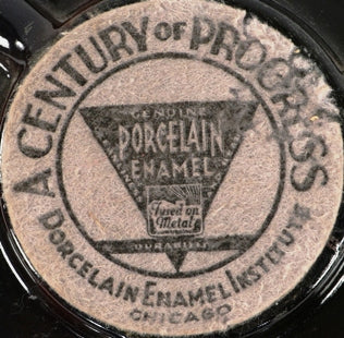 brightly colored intact 1933-34 "century of progress" chicago world's fair porcelain enameled customized souvenir ashtray made on the fairgrounds