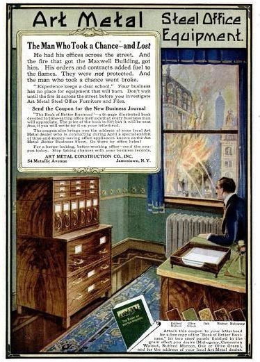 early 20th century antique american pressed and folded steel multi-drawer chicago city hall cabinet with original finish