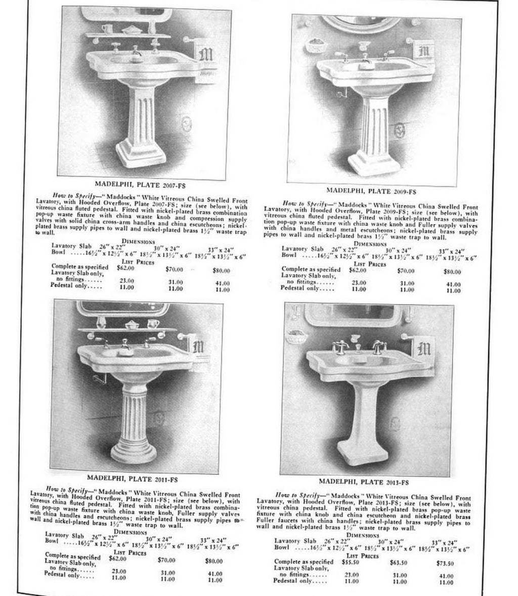 original early 20th century salvaged chicago white glazed vitreous china residential lavatory pedestal sink with intact cross-arm handles