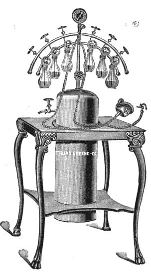 remarkable early 20th century american medical hospital room "trauax's multiple nebulizer" device with original oxidized copper finish