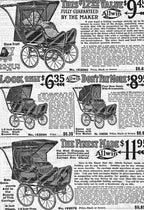 matching set of early 20th century vintage american industrial red painted "allwin" go-cart carriage spoked wheels