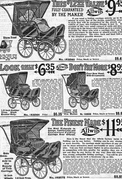 matching set of early 20th century vintage american industrial red painted "allwin" go-cart carriage spoked wheels