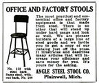 late 1920's refinished vintage american industrial four-legged angled steel adjustable height factory stool with original maple wood seat and backrest