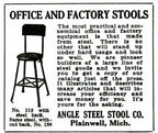 depression-era antique american industrial reinforced four-legged riveted joint stationary factory machine shop stool with original maple backrest and circular seat