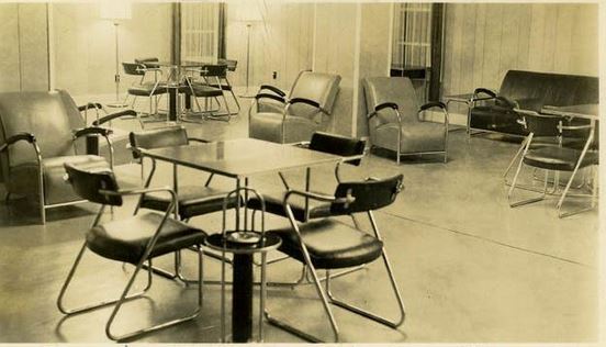 original c. 1930's american depression era signed gilbert rohde for troy sunshade chromed tubular-steel "z" bar stool with footrest