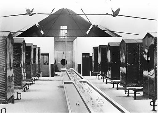 refinished early 20th century american antique industrial federal "expanded metal type" freestanding locker with angled top