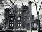 well documented 19th century museum-quality original varnished quartered oak wood and ornamental wrought iron potter palmer mansion angled staircase railing