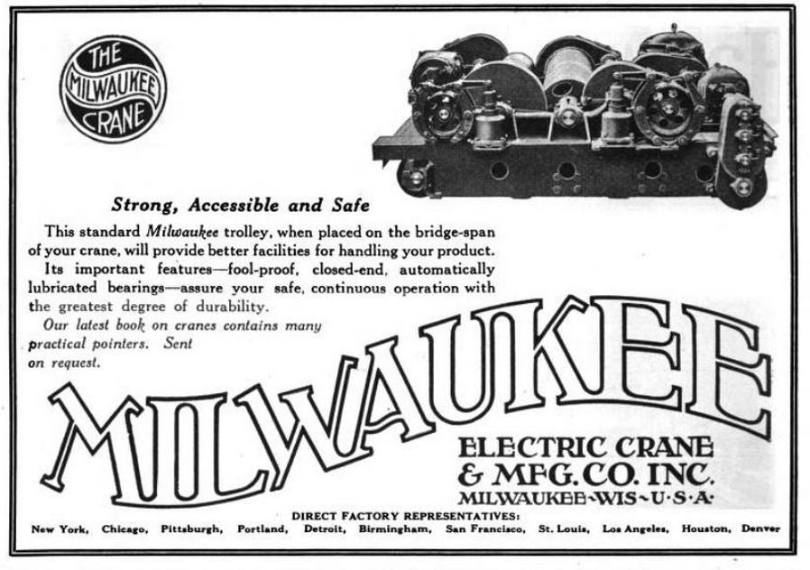 early 1930's antique american industrial 30-ton electric-powered "milwaukee crane" cast iron bridge or gantry crane manufacturer plaques salvaged from a prominent chicago foundry