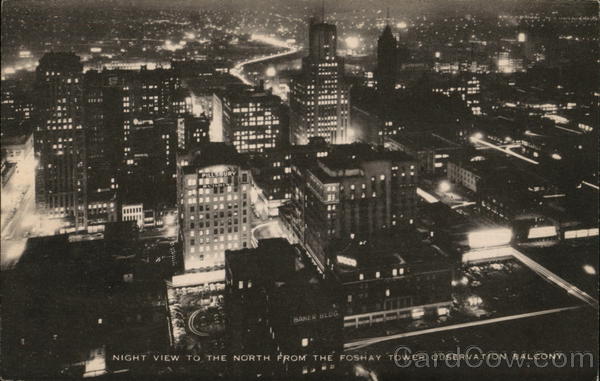 original antique c.late 1920's framed plaque comprised of an architectural rendering of the foshay building in minneapolis and an accompanying business card