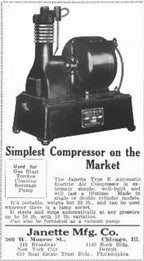early 20th century rare antique american industrial "type e" janette self-contained single-cylinder air compressor with original baked black enameled finish
