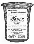 original oversized early 20th century antique american "nemco" expanded metal mesh factory office trash or garbage can