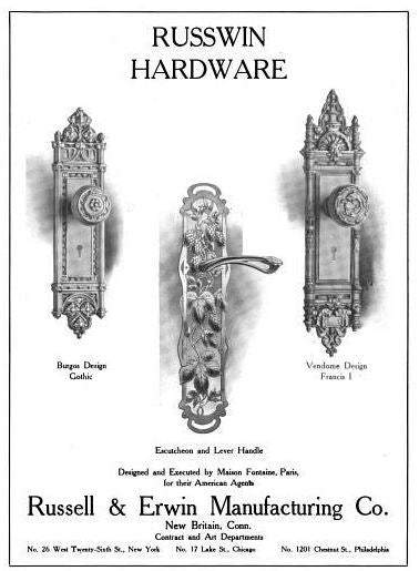 original oversized c. 1902 american gothic revival interior residential cast brass "melrose" push plate with stylized tracery and crockets