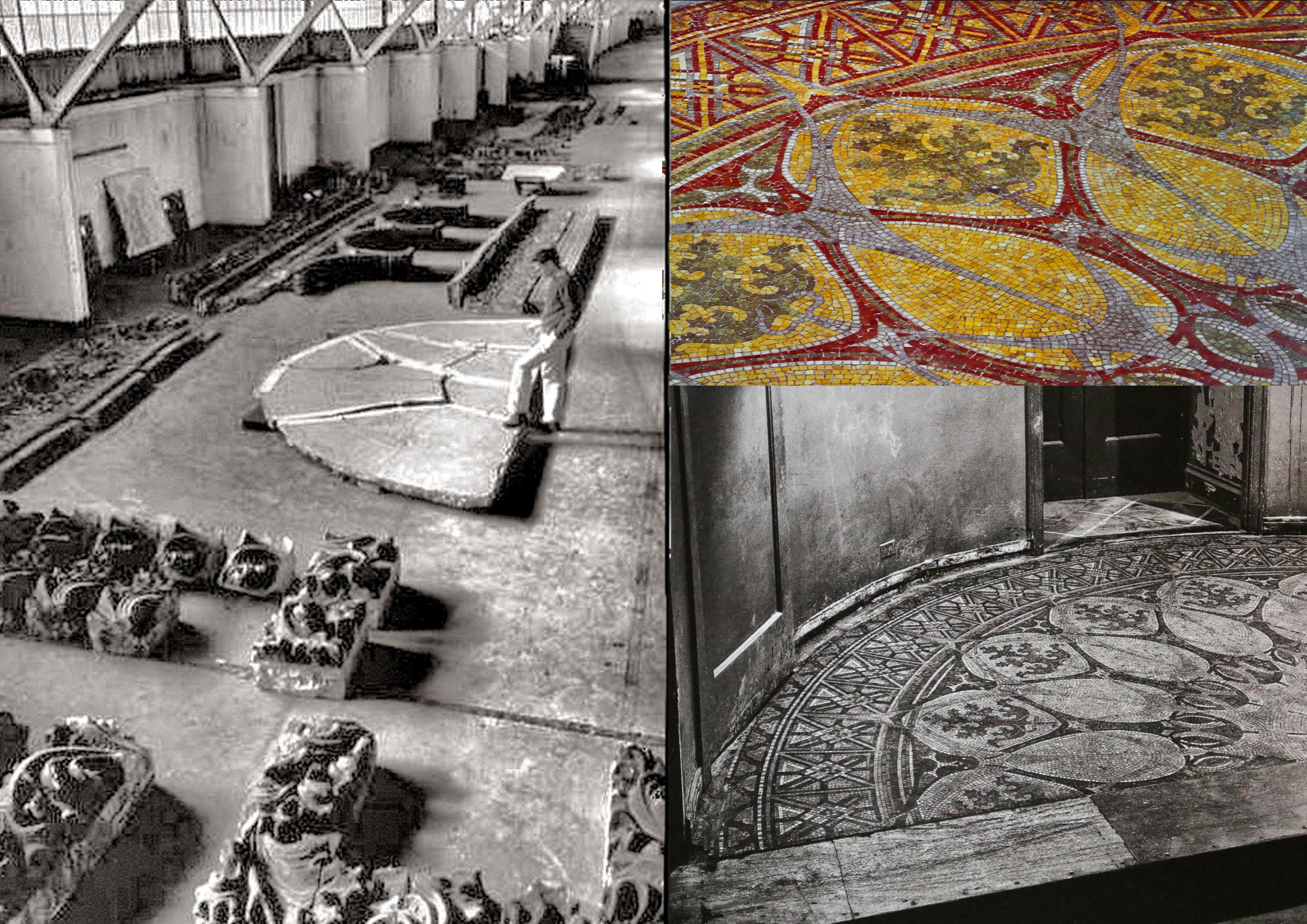 historically important original 1891 garrick theater green and yellow-colored mosaic tile floor interior auditorium staircase landing fragment