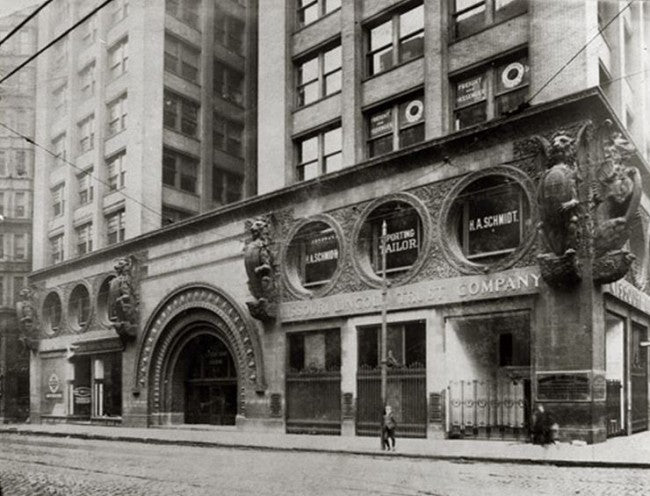 single all original bower-barff finish ornamental cast iron louis h. sullivan-designed union trust building office door backplate or escutcheon with opening for cylinder lock