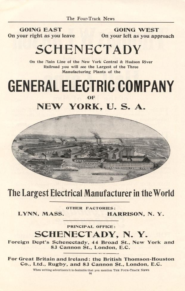 single-sided c. 1930's american depression era oversized cast bronze general electric railroad locomotive plaque with fanciful centrally located monogram