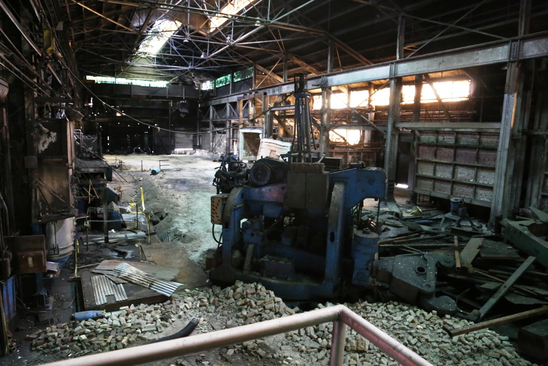original c. 1940's american vintage industrial a. finkl & sons foundry "space must be kept clear" bright yellow single-sided composite sign with weathered finish