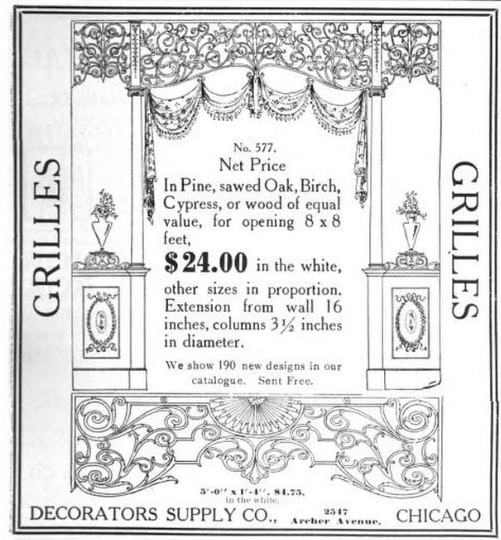 late 19th or early 20th century antique american salvaged chicago varnished oak wood fluted columns with ionic columns, arches, and elegantly designed corbels