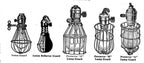 all original and completely intact early 20th century black enameled turned wood handle portable lamp with patented mcgill spring cushion guard or cage