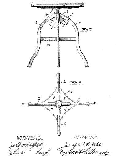 seldom found all original early 20th century american industrial model "no. 621" pressed and formed oxidized copper steel double-spider machine shop revolving stool
