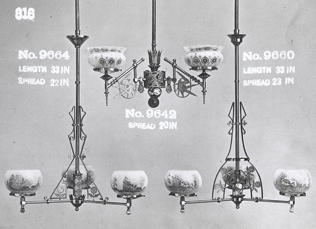 rare c. 1880's american aesthetic movement interior residential converted david c. cook mansion 6-arm gasolier with intact lowery glazed ceramic pottery