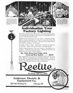 original and intact 1920's antique american industrial ceiling-mount "reelite" drop-down trouble light or lamp with turned wood handle and copper-plated cage or bulb guard