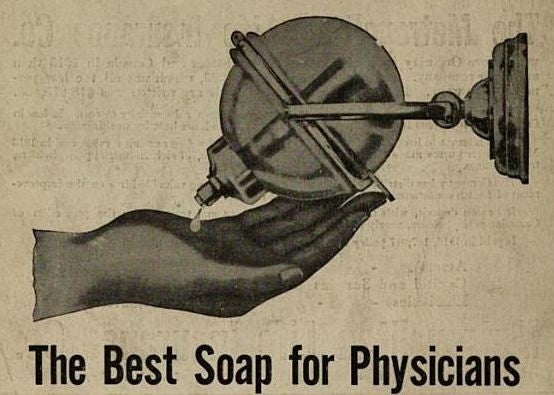 c. 1910-14 american industrial embossed clear glass "beau brummel" wall mount liquid soap dispenser orb with nickel-plated swivel bracket