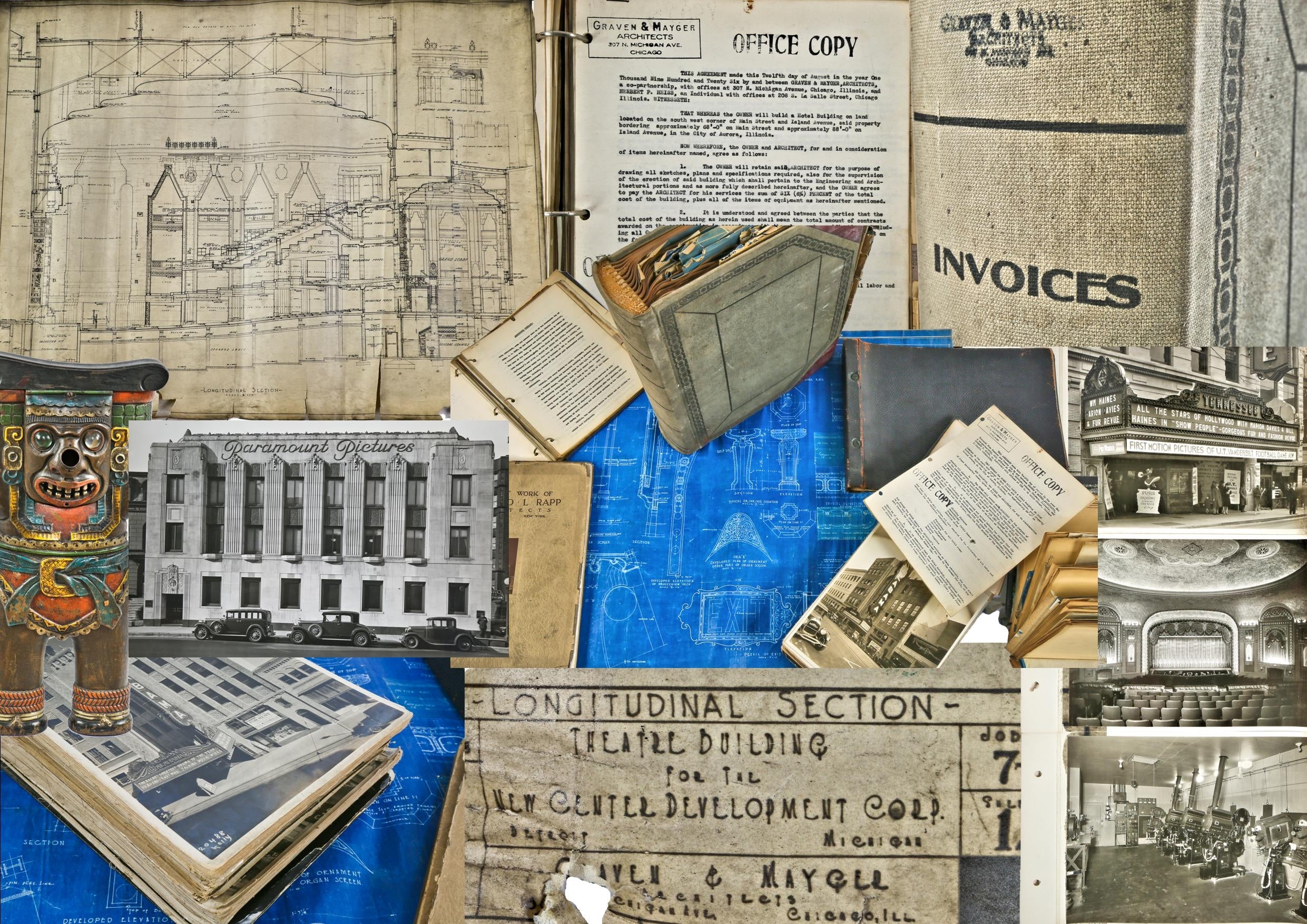 three original 8-x 10 silver gelatin prints of detroit's non-extant hollywood theater from the architectural office of graven and mayger