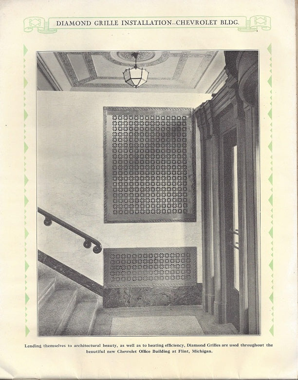 rare 1920s softcover catalog of ‘architectural grilles of perforated metal’ published for the diamond manufacturing co. of wyoming, pa.
