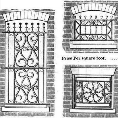custom-designed late 19th century ornamental riveted joint wrought iron exterior residential salvaged chicago window grille