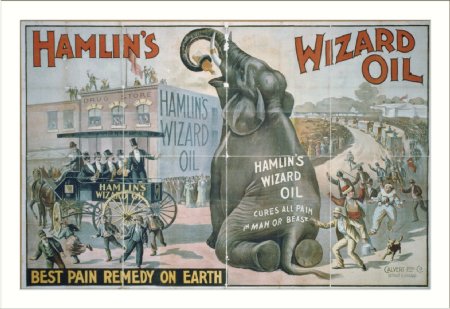 original and intact privy dug crude blue aqua early oval wizard oil patent medicine bottle manufactured for john a. and lysander b. hamlin in chicago il.