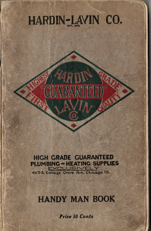 rare digest size softcover 1916 catalog of plumbing and heating supplies, “handy man book” published for hardin-lavin co., chicago, il.