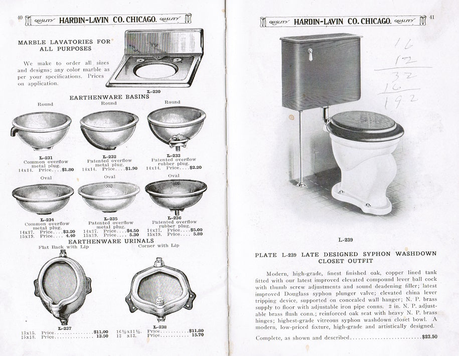 rare digest size softcover 1916 catalog of plumbing and heating supplies, “handy man book” published for hardin-lavin co., chicago, il.