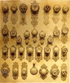 victorian era ornamental cast bronze t-handle style knob hardware manufactured for the metallic compression casting co., in boston, ma.