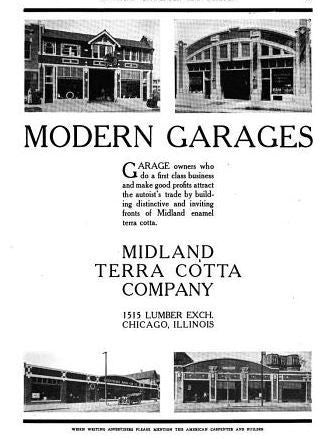 original c. 1920's american white glazed sullivanesque terra cotta chicago auto garage facade mounted panel with rear cavities removed to reduce weight