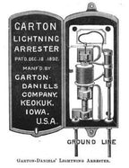 original c. 1908-10 antique american industrial surface mount "garton-daniels" green painted pine wood lightning hinged arrester box with incised black letttering