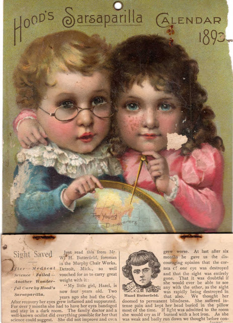 original and intact privy dug c. 1880's blue green glass medicine bottle manufactured for c.i. hood & co. in lowell, mass.