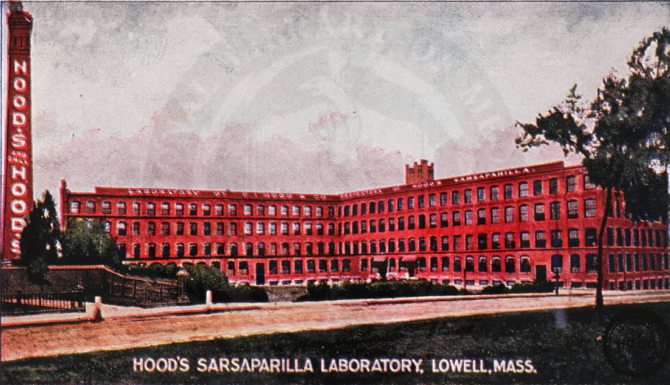 original and intact privy dug c. 1880's blue green glass medicine bottle manufactured for c.i. hood & co. in lowell, mass.